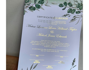 Luxus folierte Hochzeitsurkunde | Hochzeit | Ehe | grünes Blumenmuster | Halter | Zertifikat | Blätter | Eukalyptus | Hochzeitsvertrag