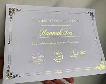 Foiled Certificate of completion | certificate of appreciation | certificates | gold foil | luxury certificate | a4 certificate | co workers