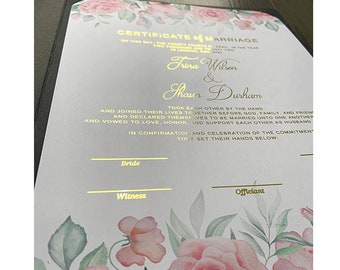 Luxus folierte Hochzeitsurkunde | Hochzeit | Ehe | Blumenmuster | Halter | Zertifikat
