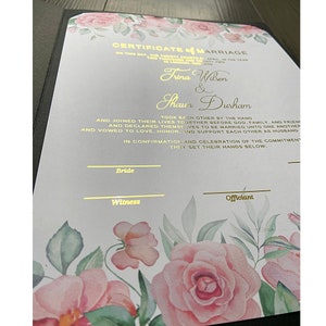 Luxus folierte Hochzeitsurkunde | Hochzeit | Ehe | Blumenmuster | Halter | Zertifikat