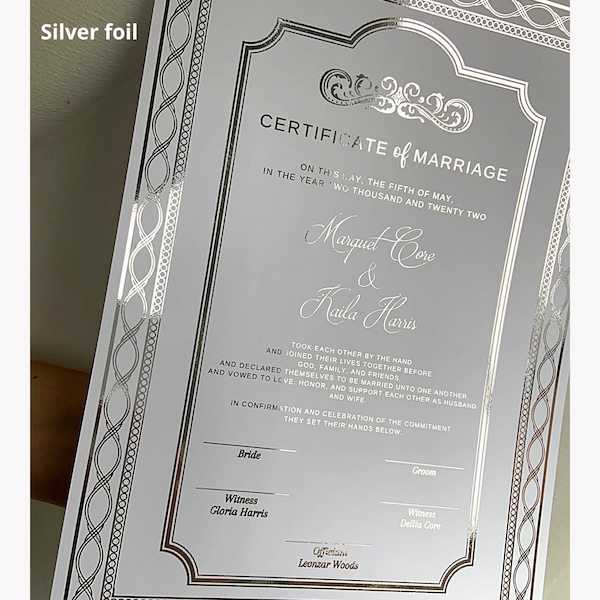 Wedding certificate Foiled | Luxury certificate | Folder | customised | personalised | foiling | marriage | wedding ceremony