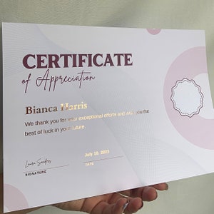 Foiled Certificate of completion | certificate of appreciation | certificates | gold foil | luxury certificate | a4 certificate | co workers