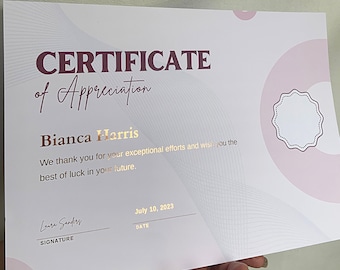 Certificat d'achèvement déjoué | certificat d'appréciation | certificats | feuille d'or | certificat de luxe | certificat a4 | collègues de travail