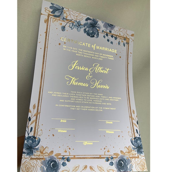 Luxury foiled wedding certificate | wedding certificate | wedding print | wedding gift | newly wed | personalised wedding contract