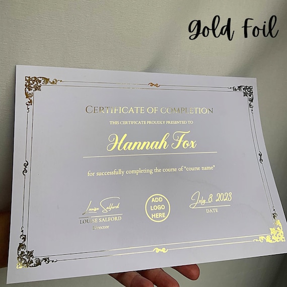 Foiled Certificate of completion | certificate of appreciation | certificates | gold foil | luxury certificate | a4 certificate | co workers