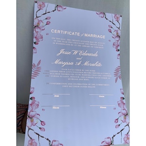 Luxus folierte Kirschblüten Hochzeitsurkunde | Hochzeitszertifikat | Hochzeitsdruck | Hochzeitsgeschenk | frisch vermählt | personalisierten Vertrag