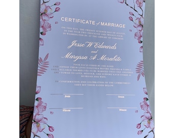 Luxus folierte Kirschblüten Hochzeitsurkunde | Hochzeitszertifikat | Hochzeitsdruck | Hochzeitsgeschenk | frisch vermählt | personalisierten Vertrag