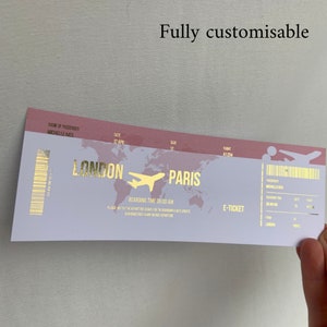 Vales de regalo, día de San Valentín, regalo de San Valentín, entradas de conciertos personalizadas, tarjeta de embarque, billetes de avión, aniversario, papel metalizado, regalos
