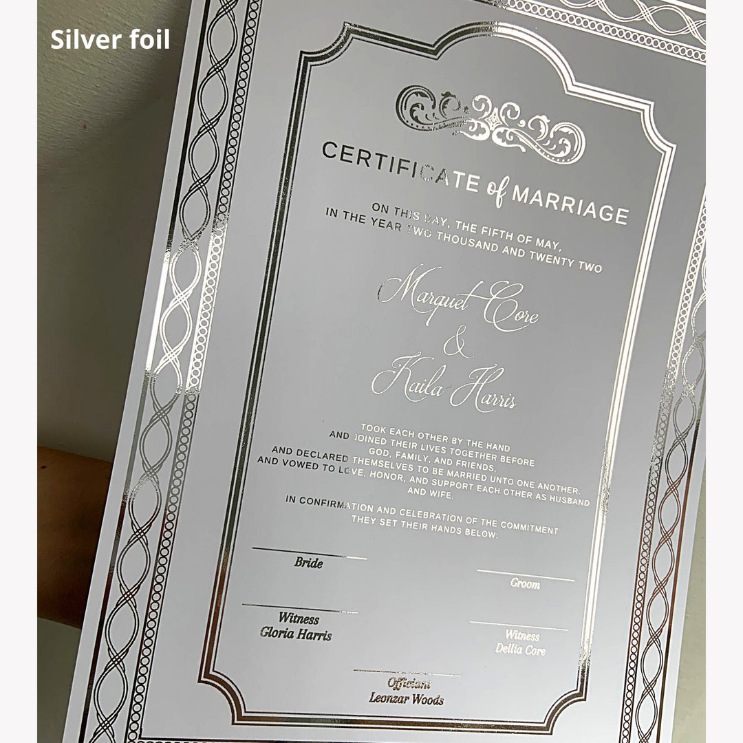 Wedding Certificate Foiled Luxury Certificate Folder Customised