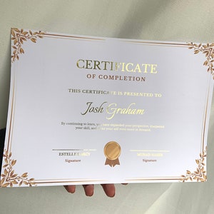 Foiled Certificate of completion | certificate of appreciation | certificates | gold foil | luxury certificate | a4 certificate | co workers