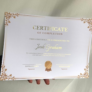 Foiled Certificate of completion | certificate of appreciation | certificates | gold foil | luxury certificate | a4 certificate | co workers