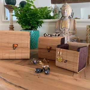Lot 3 Bamboo and wood jewelry box, boho, ethnic, natural.