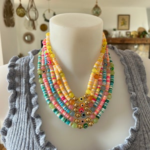 Collier de perles talisman Oeil Turc, protection, mauvais oeil, collier plage.