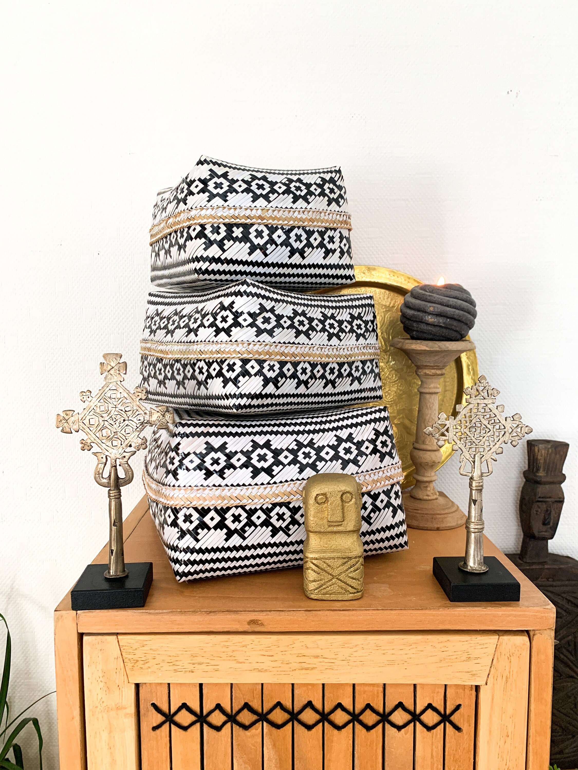 Set de 3 Boîtes à Offrandes Noir et Blanche