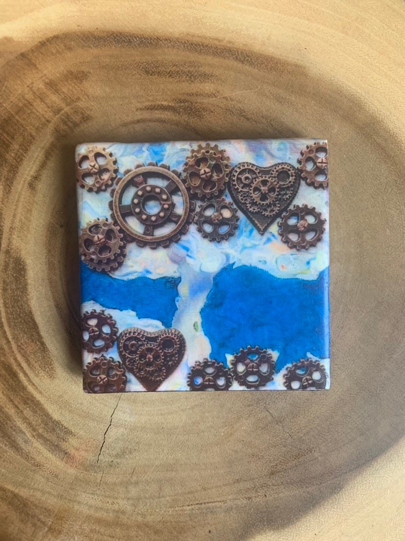 Coasters, Set of Two Coasters, Art Coasters, Steam Punk Art, Affordable