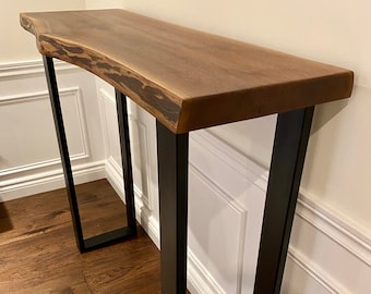 Live Edge Black Walnut Sofa Console Bar Table