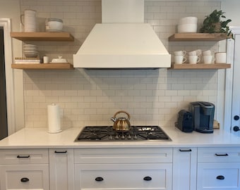 Handcrafted Solid White Oak Floating Shelves with Steel Wall Mounting Brackets