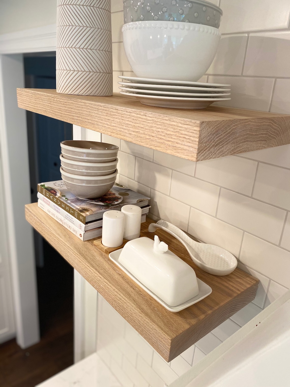 Handcrafted Solid White Oak Floating Shelves With Steel Wall Etsy