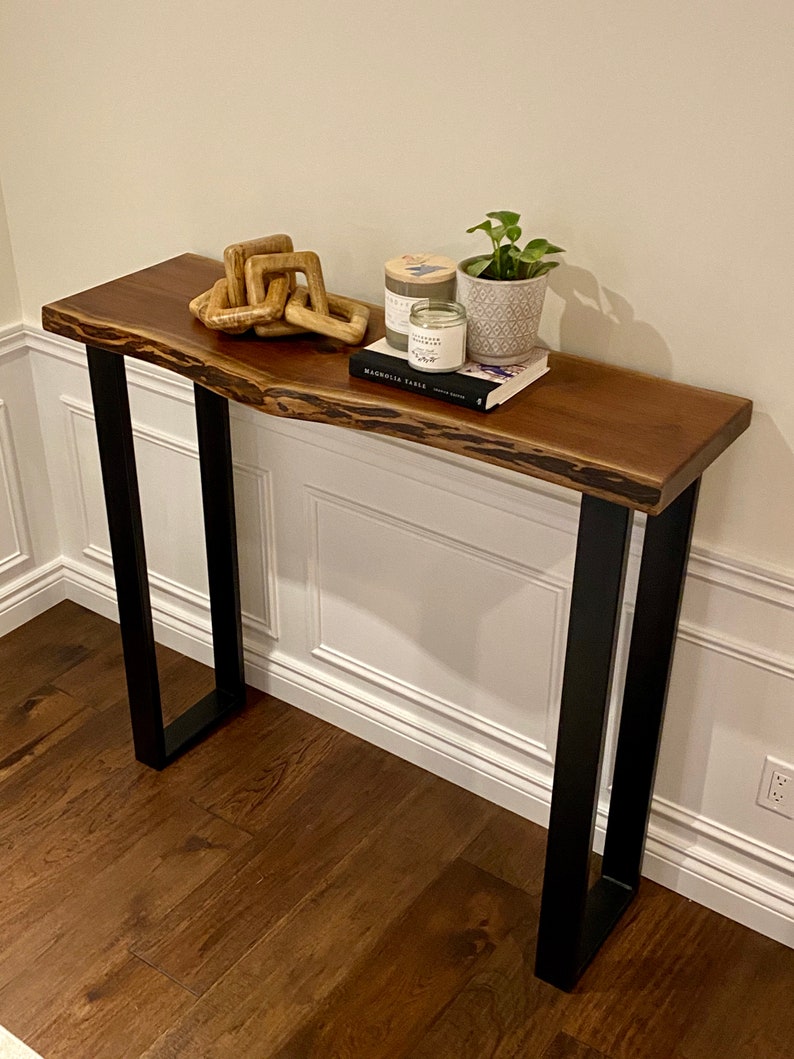 Live Edge Black Walnut Sofa Console Bar Table Etsy