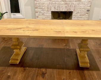 Solid Elm Dining Table (Extendable) with Custom Trestle Legs