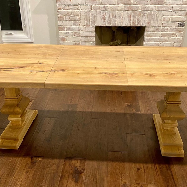 Solid Elm Dining Table (Extendable) with Custom Trestle Legs