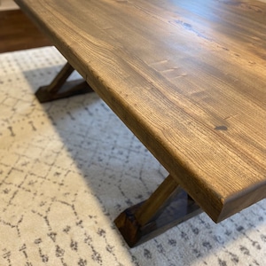 Solid Elm Dining Table with Trestle Legs