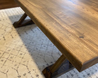 Solid Elm Dining Table with Trestle Legs