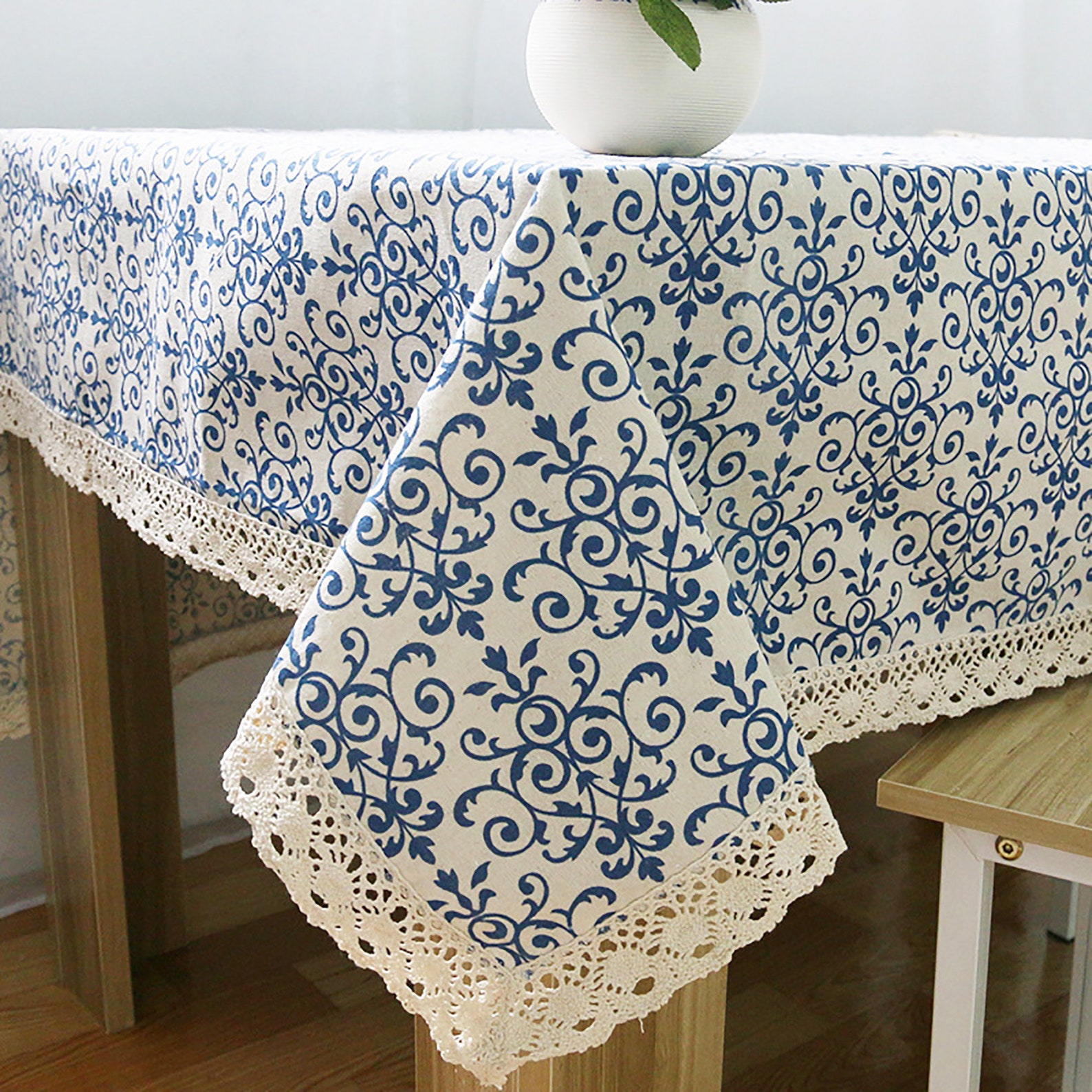 Blue And White Porcelain TableclothClassical Cotton And Linen Etsy