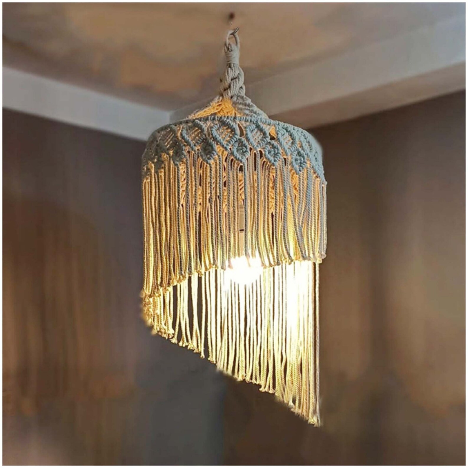 Woven Macrame Lampshade Boho Hanging Ceiling Pendant Light Etsy