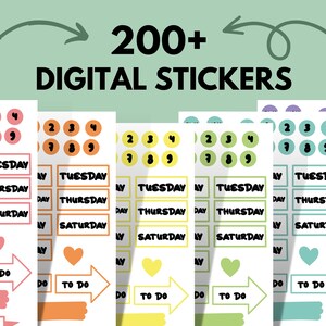 200+ Digital Stickers Bundle, Cute Sticky Notes, Digital Planner Goodnotes Stickers, Printable Stickers