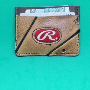 Cartera con forma de guante de béisbol Rawlings, tarjetero reciclado vintage plegable