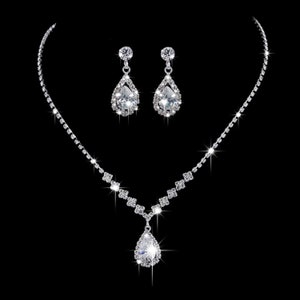 Silver Bridal Jewelry Set, Wedding Jewelry Set for bride, Necklace,Earrings, Pendant, Bridal Floral Jewelry Set Wedding Crystal Drop Set