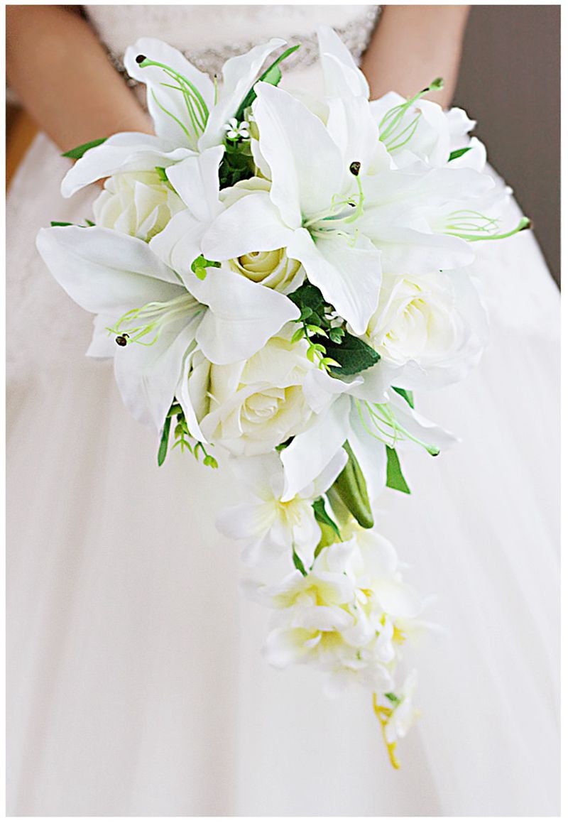 White Lily Rose Wedding Flowers for Bride Cascading Lily Rose Etsy