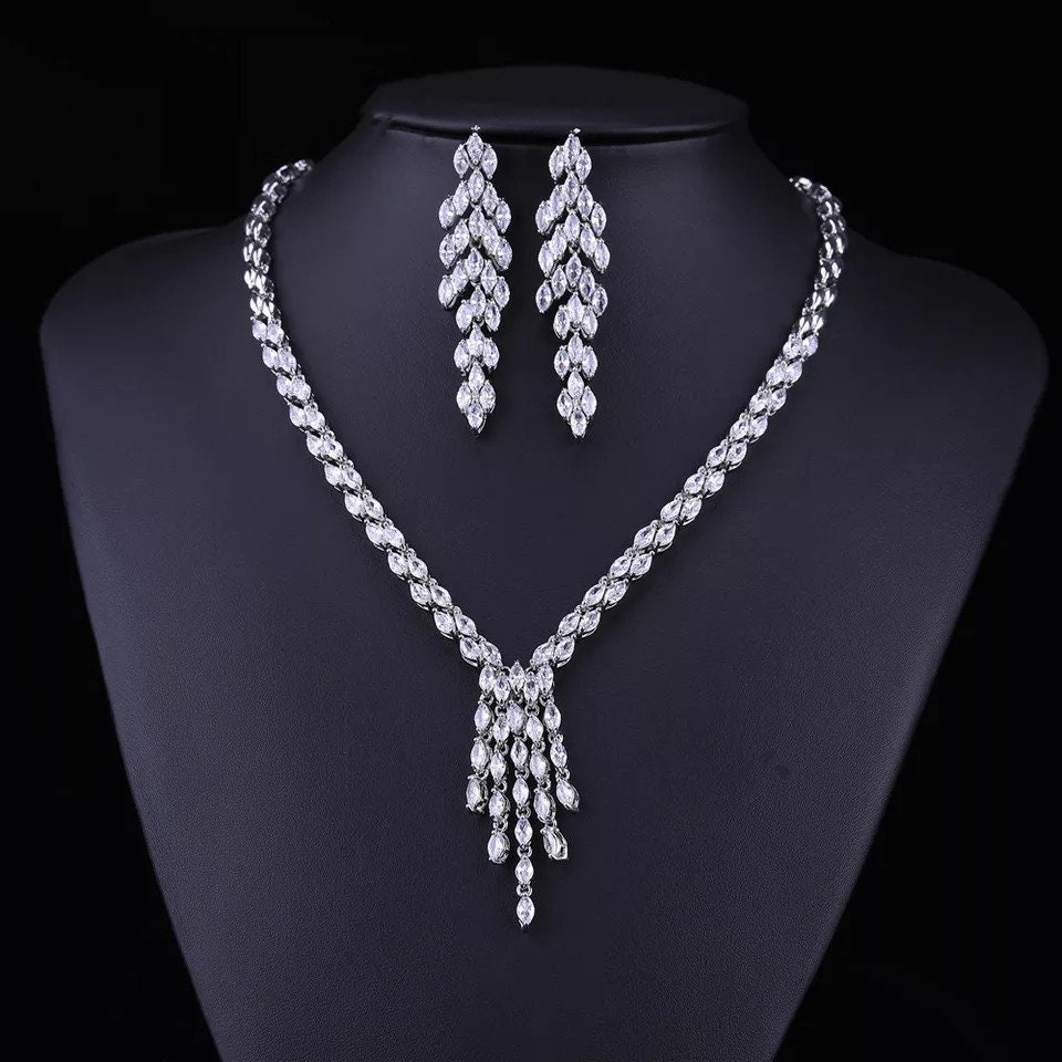 Silver Bridal Jewelry Set, Wedding Jewelry Set for Bride, Necklace