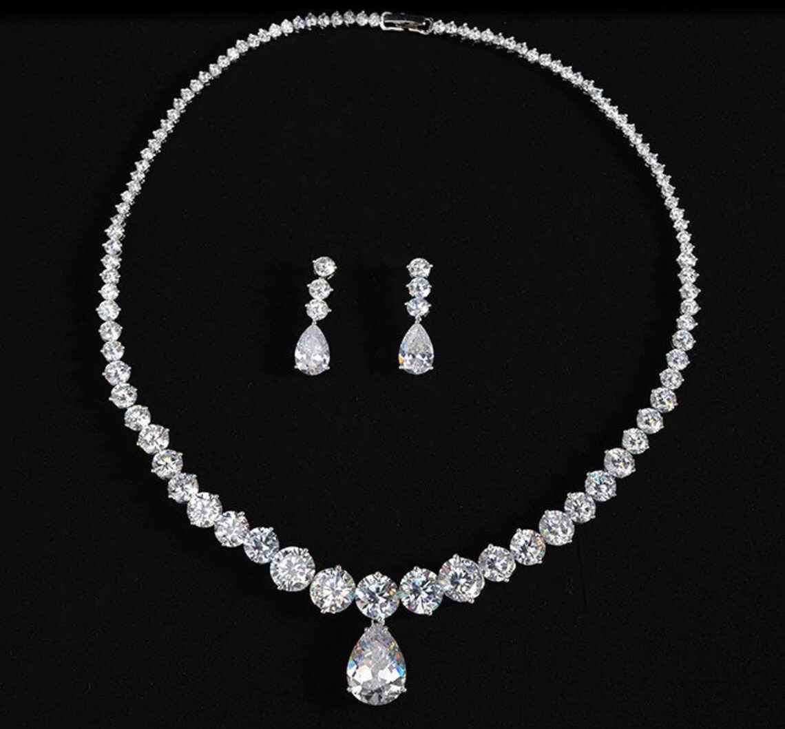 Rhinestone Bridal Jewelry Set Cubic Zirconia Diamond Jewelry Etsy