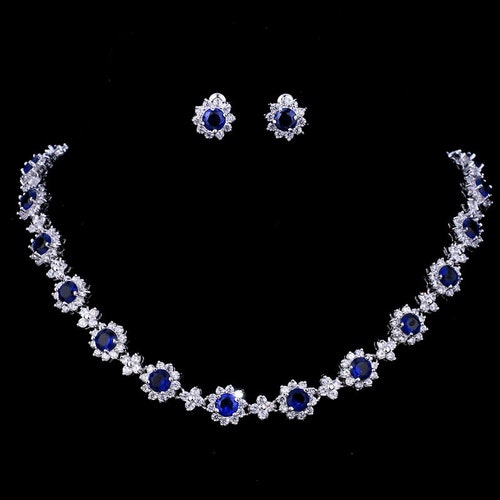 Sapphire Bridal Jewelry Set Sapphire Earrings & Necklace Etsy