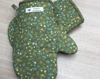 Ofenhandschuhe grün - 2 Stück mit wärmeabweisenden Vlies auch für kleine Hände
