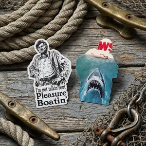 Calcomanía de la película "Tiburón" de Quint: pegatina con frase clásica (10 cm)