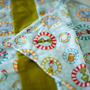 Suess Double Sided Flannel Baby Blanket - Handmade Cat in the Hat Reversible