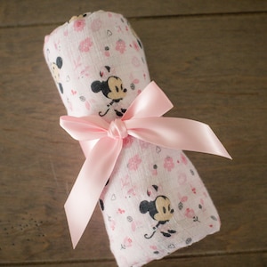 Muslin Swaddle Blanket, Mickey / Minnie Mouse Swaddle Blanket, Baby Receiving Blanket, Cotton Gauze Swaddle Blanket, Soft Lightweight Cotton