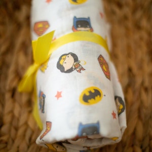 Muslin Swaddle Blanket, DC Comic Swaddle Blanket, Baby Receiving Blanket, Cotton Gauze Swaddle Blanket, Soft Lightweight Cotton