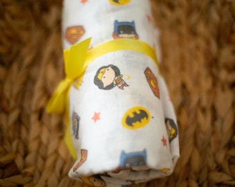 Muslin Swaddle Blanket, DC Comic Swaddle Blanket, Baby Receiving Blanket, Cotton Gauze Swaddle Blanket, Soft Lightweight Cotton