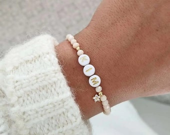Bracciale personalizzabile con perline di cristallo e nappa - fiore, cuore, stella - nome, soprannome, mamma, addio al nubilato - fatto a mano in Francia