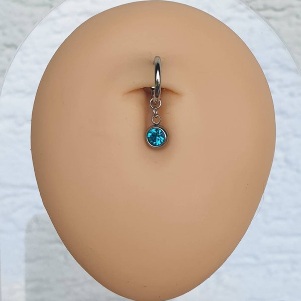 FAKE belly button piercing made of stainless steel with birthstone silver-colored