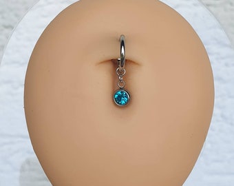 FAKE belly button piercing made of stainless steel with birthstone silver-colored