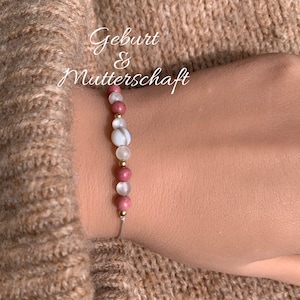 MACIERZYŃSTWO kamień ochronny • bransoletka z kamieni szlachetnych • agat z Botswany kamień księżycowy rodonit • baby shower • wypełnione 14-karatowym złotem • talizman na szczęście