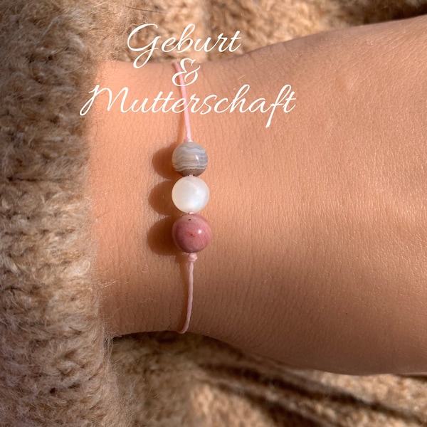 Geburt Mutterschaft Schutzarmband Mutter Kind Bindung Armband Edelsteine Kristalle Geschenk personalisiert Botswana Mondstein Rhodonit