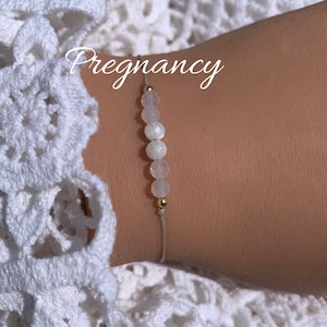 Kamień chroniący przed ciążą • Bransoletka z kamieni szlachetnych • Bransoletka ochronna • Biały agat kamień księżycowy • Baby Shower • Wypełnione 14-karatowym złotem • Srebro 925
