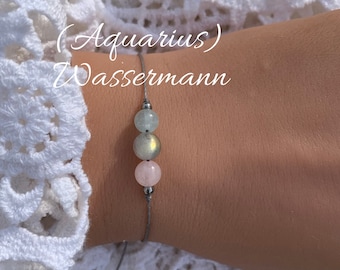 WATERMAN Sterrenbeeld • Edelsteenarmband • Aquamarijn Labradoriet Rozenkwarts • Geluksarmband • 14k goud gevuld • 925 zilver