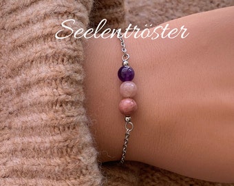 Consolador de alma Consolación Pulsera de luto o collar Pulsera de protección Cristales de piedras preciosas Regalo personalizado Amatista Piedra solar Rodonita